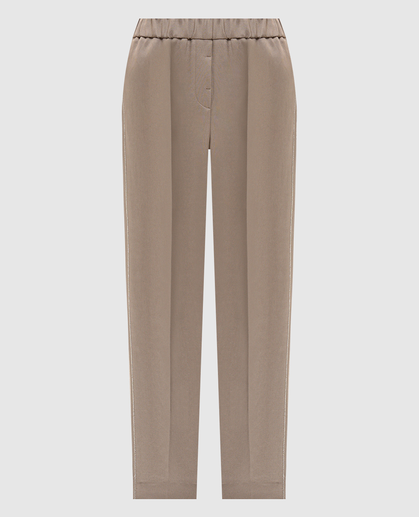 Beige linen pants with monil chain