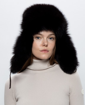 Yves Salomon Brown wool and silk earflap hat with fox fur 23WAA030XXWO2W