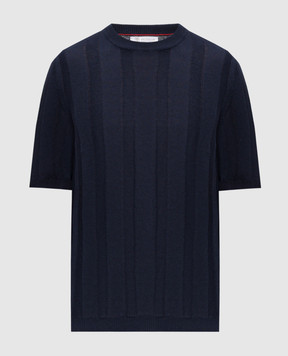 Brunello Cucinelli Blue knitted T-shirt with linen M2L707800