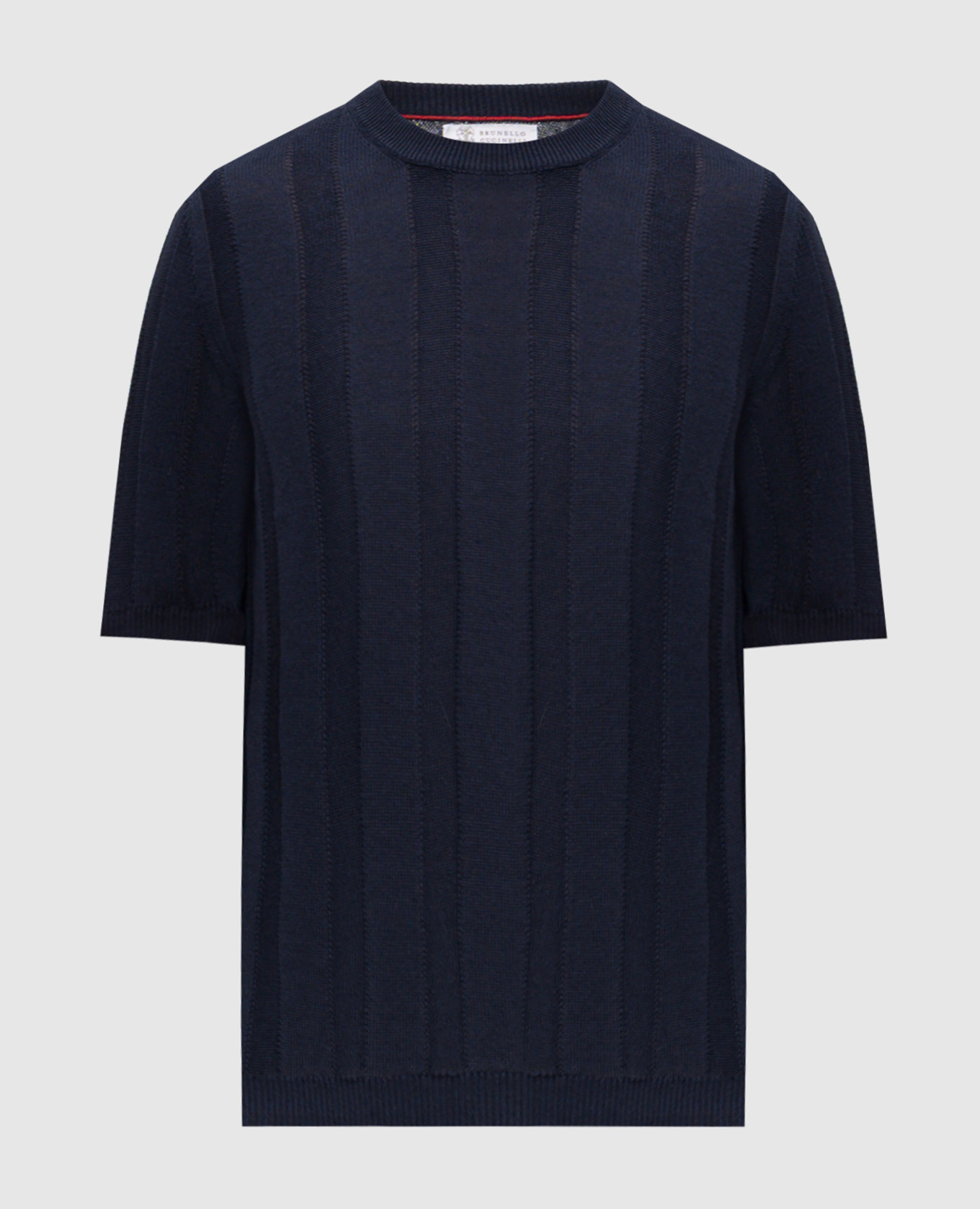 Blue knitted T-shirt with linen