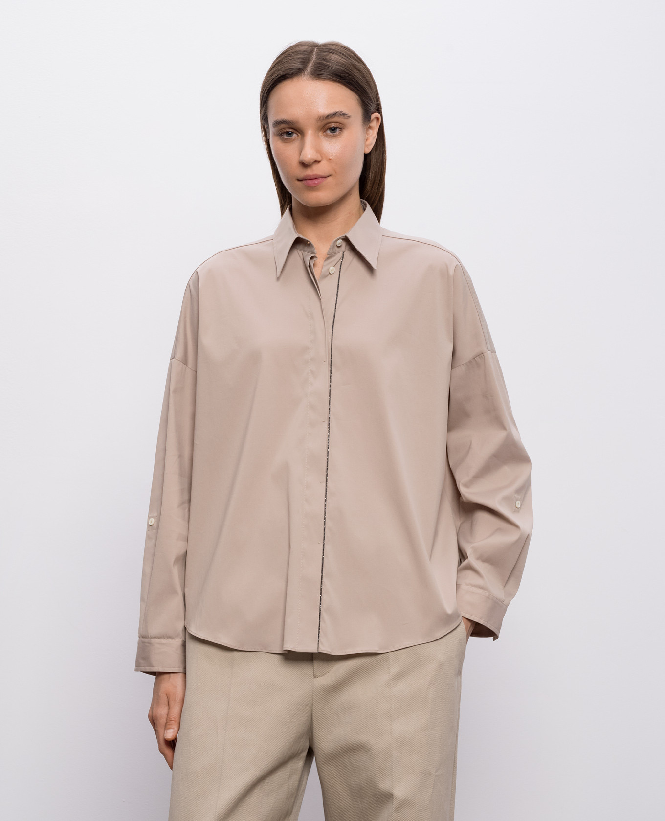 

Beige shirt with monil chain Brunello Cucinelli