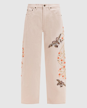 La DoubleJ Beige jeans with beaded and sequined embroidery TRO0198DEN001SOLID