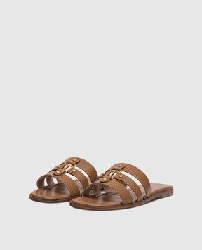 Twinset Brown leather flip-flops with logo engraving 261TCP038