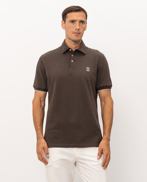 Brunello Cucinelli Brown polo shirt with logo print ME8548788