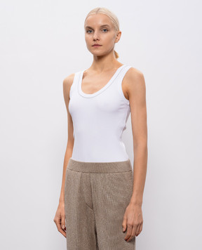 Brunello Cucinelli White ribbed top with monil chain MG902FP100