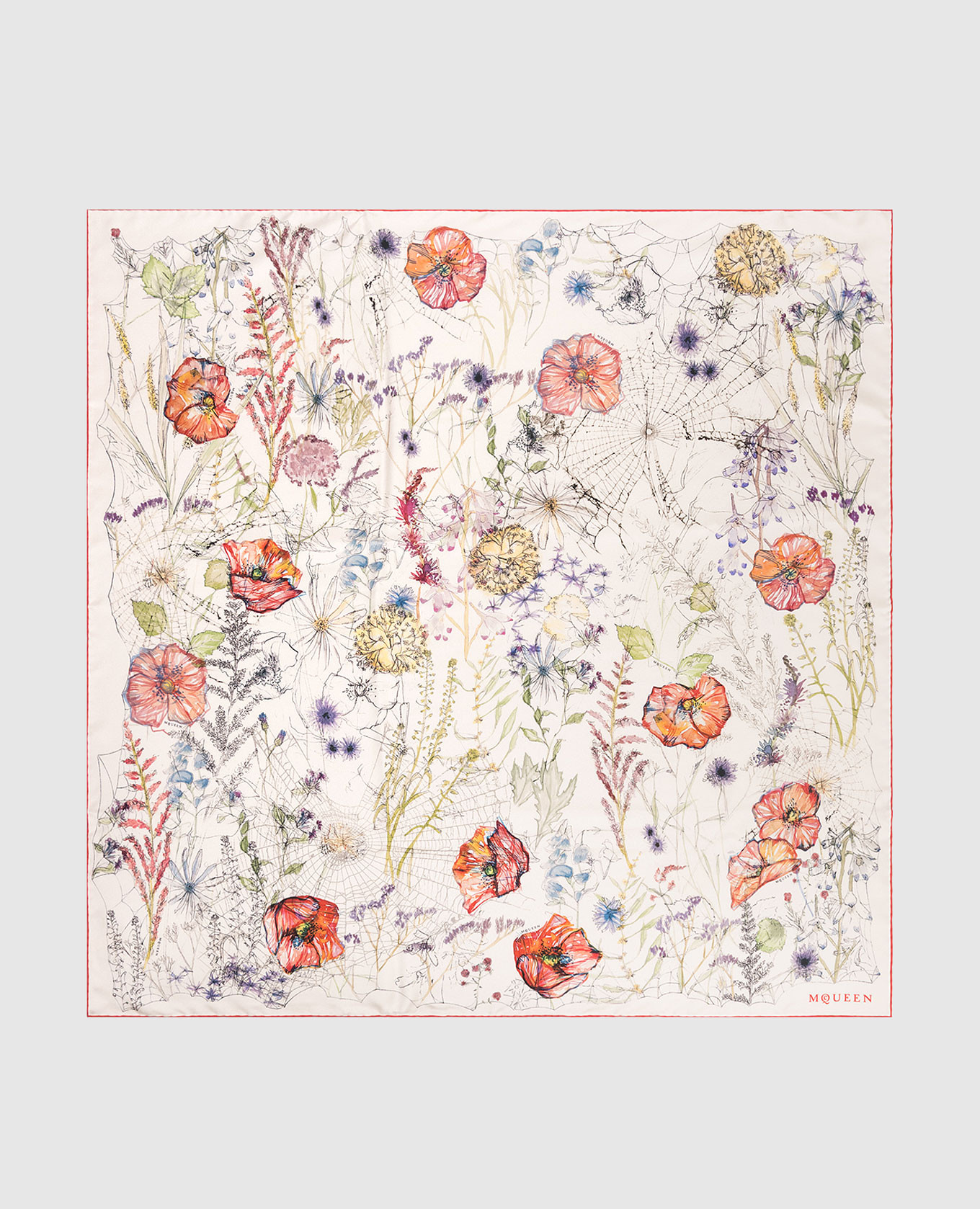 

White silk scarf with a floral pattern Spider Alexander McQueen