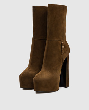 Saint Laurent Brown suede ankle boots NICO 8406720LI00