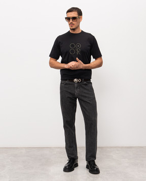 Stefano Ricci Black T-shirt with silk MVH6100190KATBP