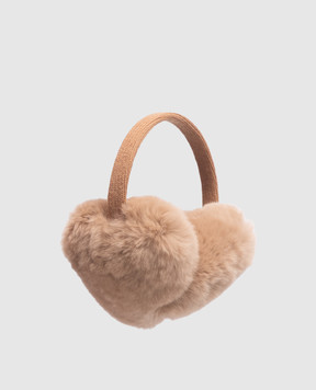 Yves Salomon Enfant Children's brown headphones with rabbit fur 24WEA008XXREXX