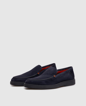 Santoni Blue suede loafers with textured logo MGDG17824OOTKSVU