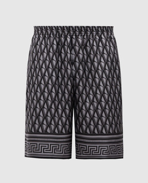 Versace Black silk shorts with V Greca print 10024761A16785