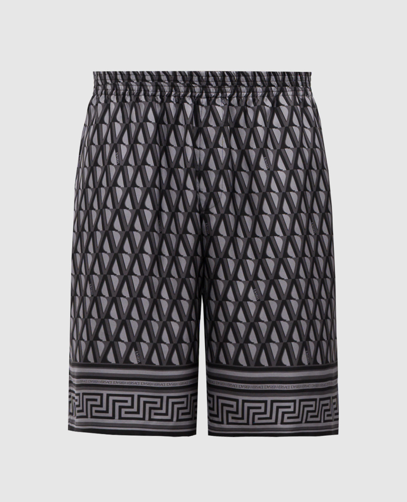 Short en soie noire imprimé V Greca