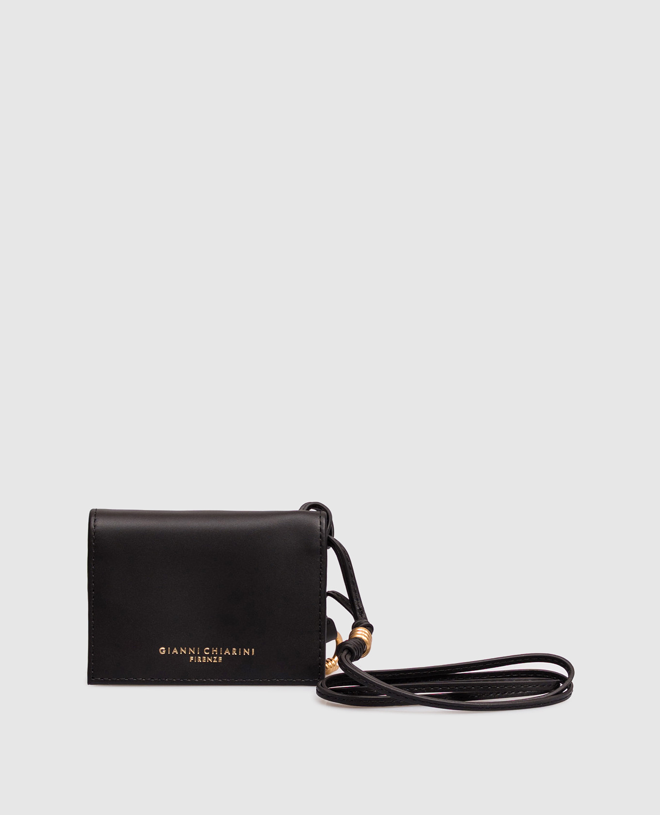 Black leather cardholder with drawstring