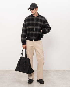 Off-White Black bomber jacket with checked wool 44MEH05XF26F002