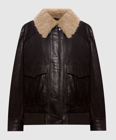 Brown leather jacket CALATA with fur