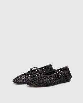Babe Pay Pls Black leather ballet flats with weaving BALETY
