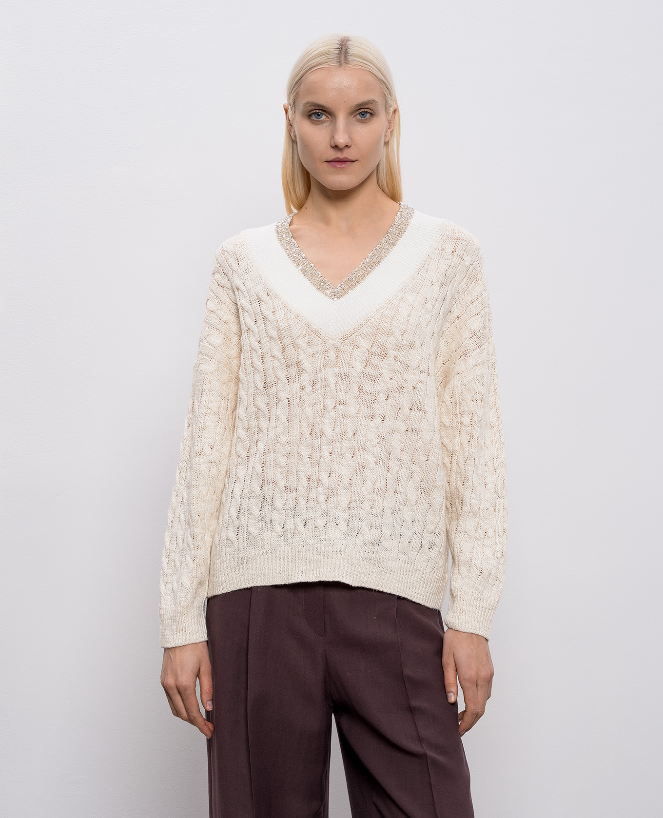 Beige hemp and silk pullover Brunello Cucinelli 3