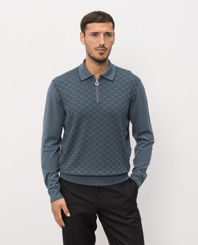 Stefano Ricci Blue wool and silk polo shirt with pattern KE06018P30E26304