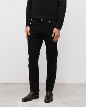 Enrico Mandelli Black jeans with logo patch 0MIAMI5861