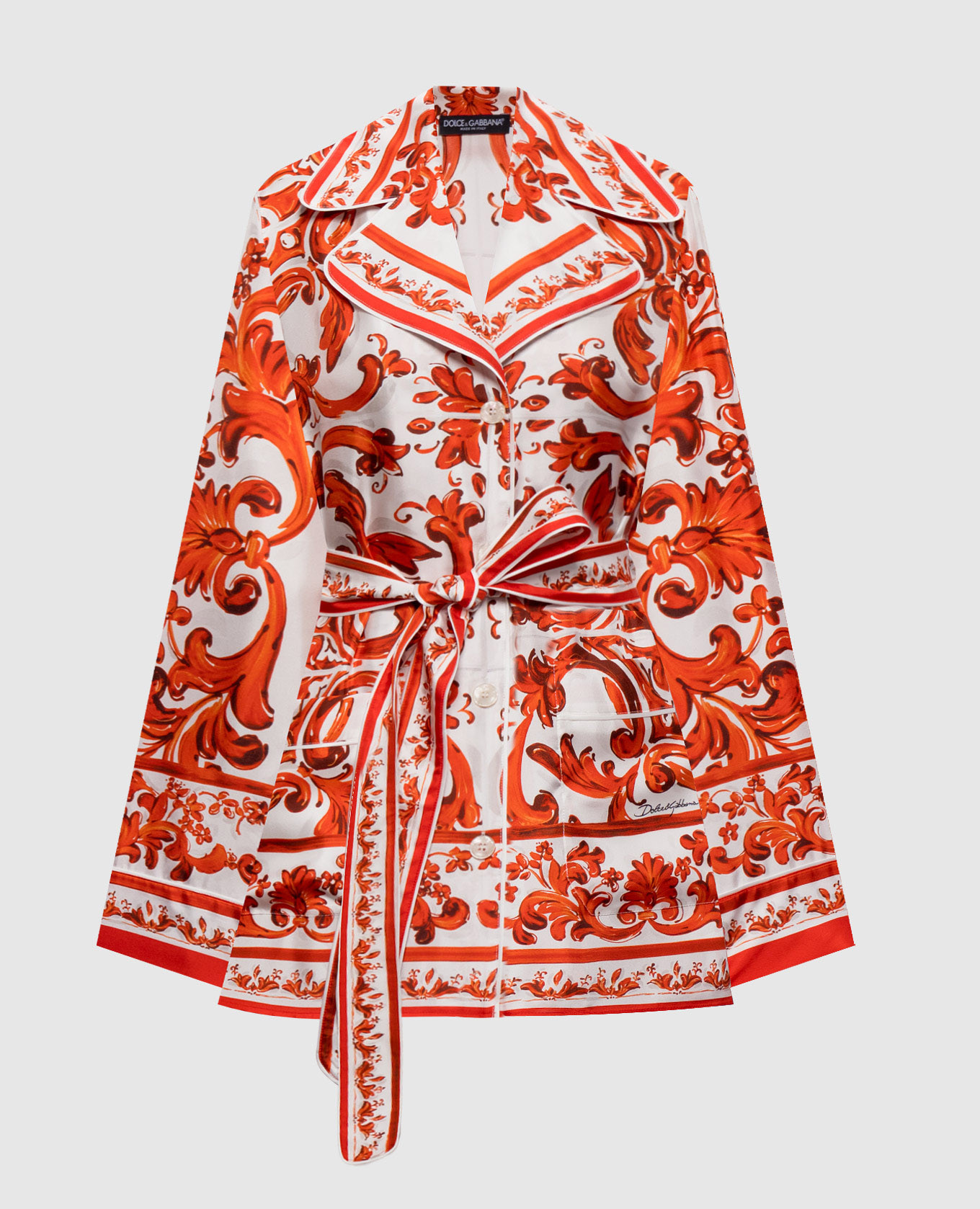 White silk blouse with Majolica print