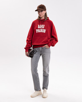 Ami Paris Red hoodie with logo patch USW803JE0273w