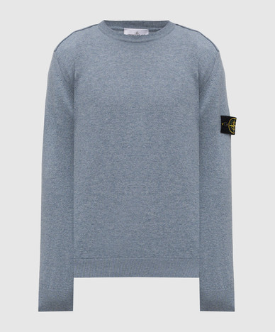 Blue wool sweater with logo