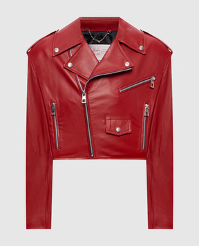 Babe Pay Pls Red cropped leather jacket with accent shoulders 2209ЗМNATUREL