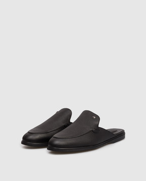 Stefano Ricci Black leather mules with emblem UC64G2395MR
