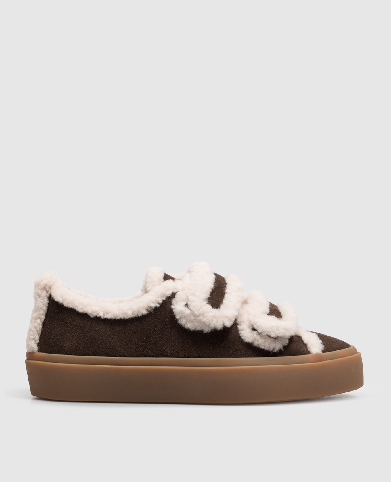 Children's brown suede sneakers with fur