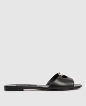 Dolce&Gabbana Black leather flip-flops with DG logo CQ0684A1953