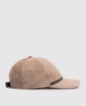 Brunello Cucinelli Beige suede cap with monil chain MCAP9F151