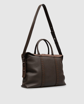 Serapian Brown leather briefcase with logo print SRCMSMLL738642A224