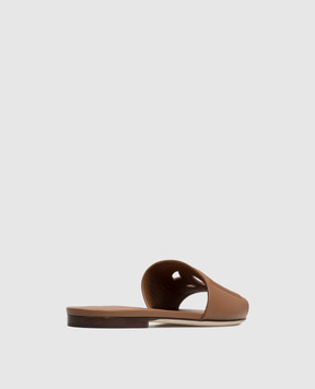 Dolce&Gabbana Brown leather flip-flops with logo CQ0436AY329