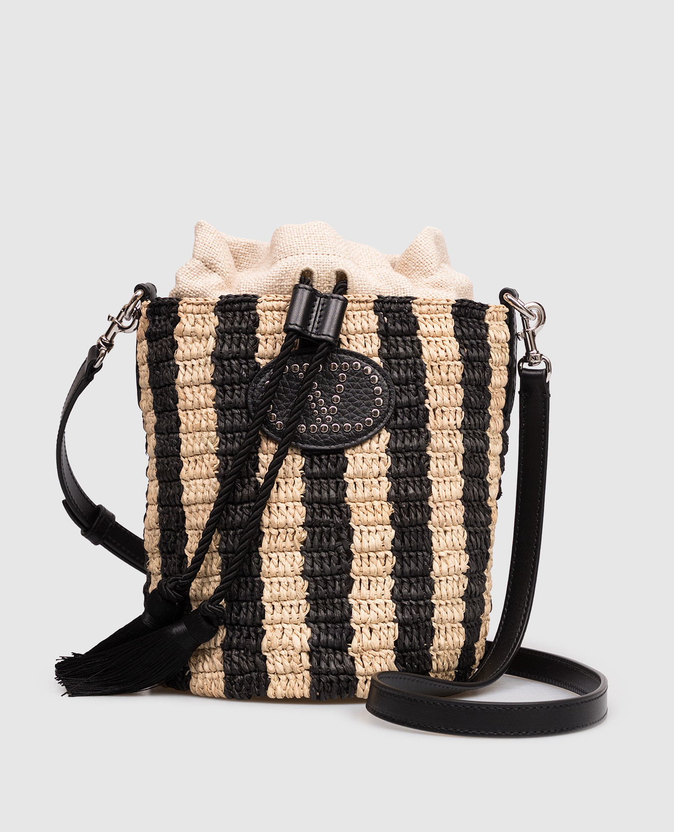 

Striped raffia bucket bag Valentino, Beige
