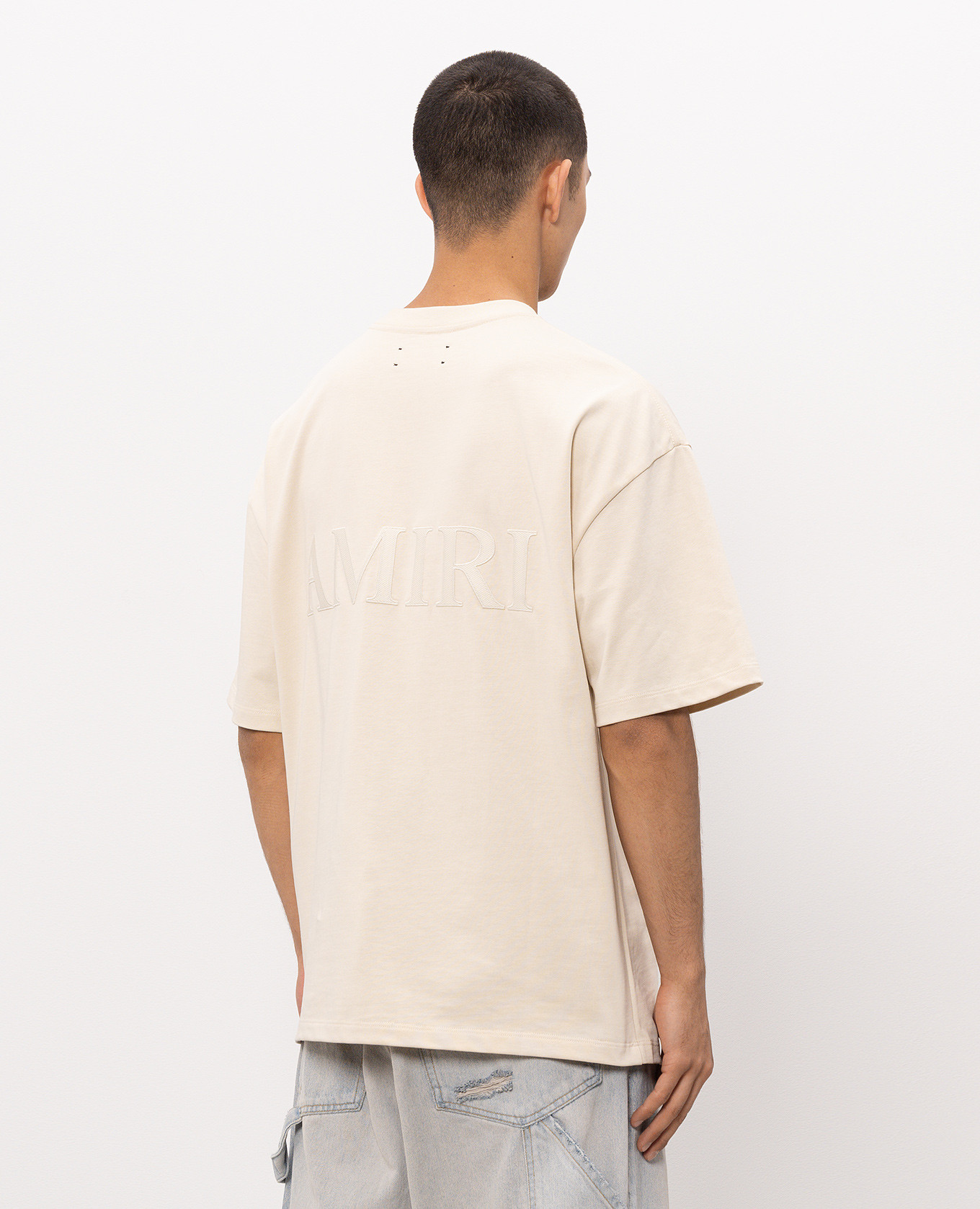 Beige T-shirt with textured logo embroidery AMIRI 4