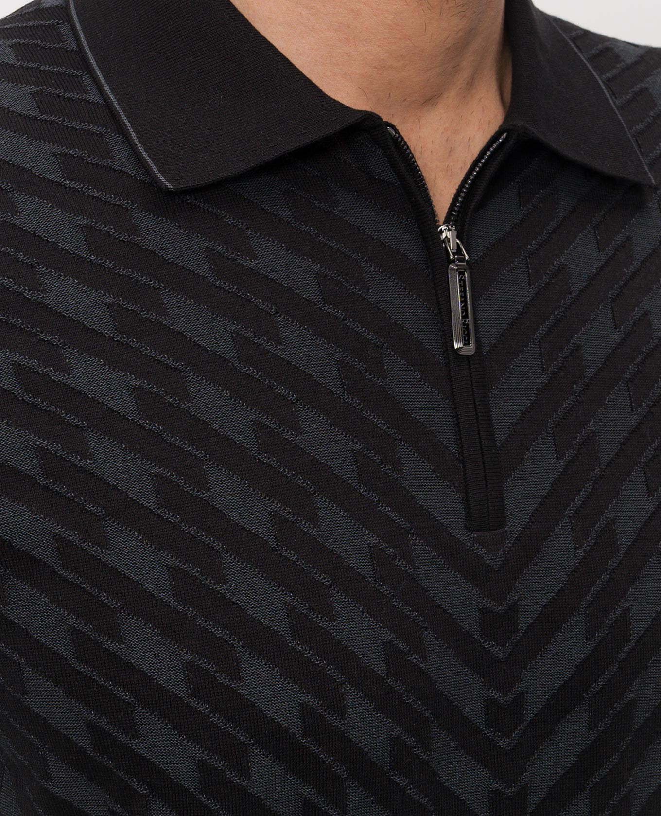 

Black polo shirt with geometric silk pattern Stefano Ricci