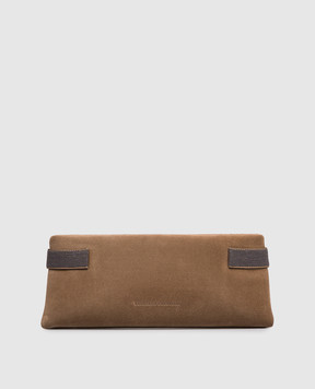 Brunello Cucinelli Brown suede clutch with monil chain MBDLD2785