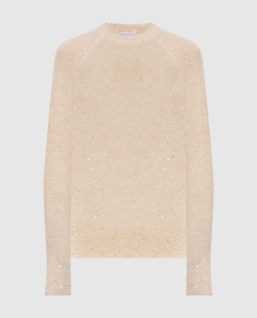 Brunello Cucinelli Beige wool sweater with sequins MPG737800
