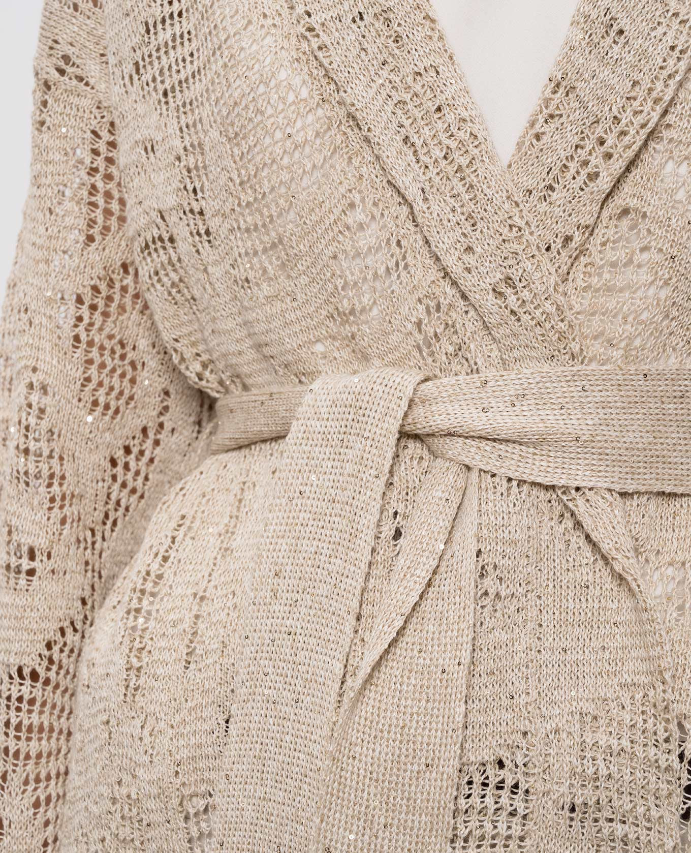 Beige openwork linen cardigan with a smell Brunello Cucinelli 5