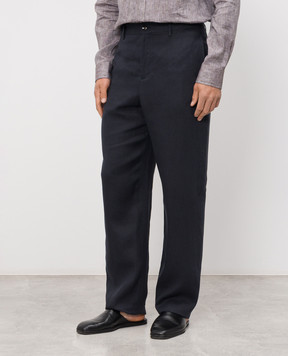 Agnona Navy blue linen pants T711U7YU3049