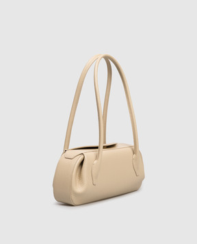 YUZEFI Beige leather baguette bag OYSTER with logo OYSTERSHOULDERBAG