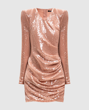 Balmain Beige sequined dress with drapery GF0R8925XL95