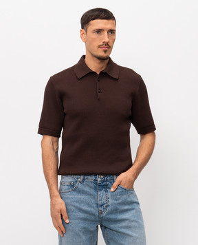 Dolce&Gabbana Brown ribbed polo shirt with monogram patch GXZBJZJBCJC
