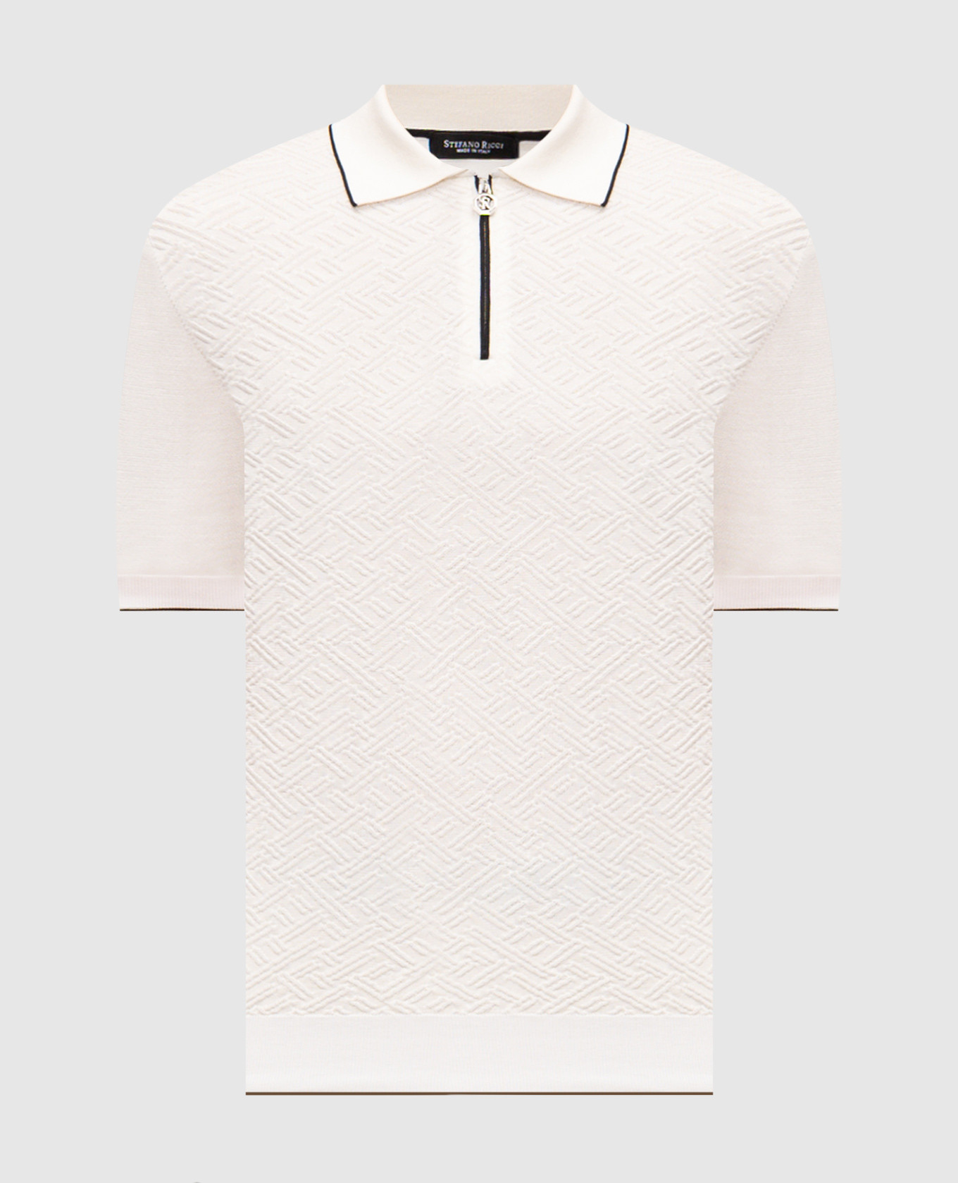 White patterned silk polo shirt