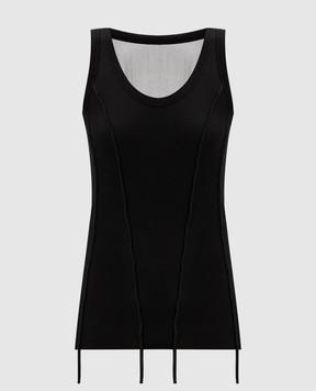 Masnada Black ribbed tank top with accent stitching 8092