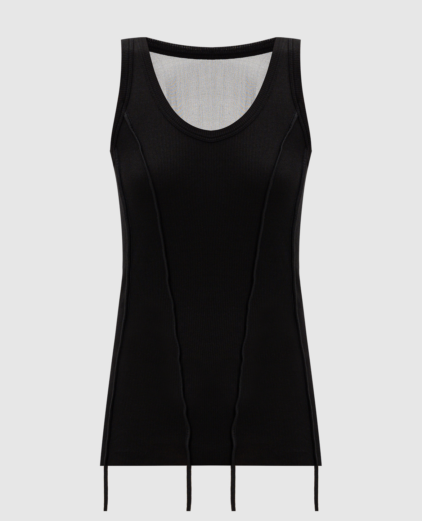 Black ribbed tank top with accent stitching