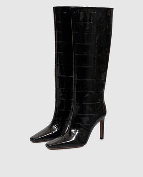Babe Pay Pls Black glossy leather boots with crocodile embossed pattern 523914KO