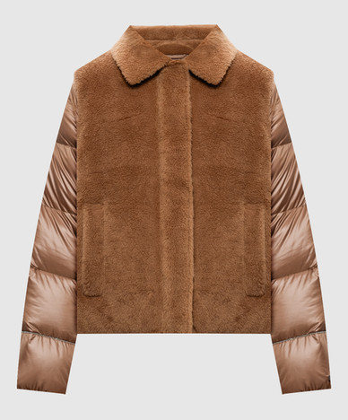Brown down jacket with wool and silk