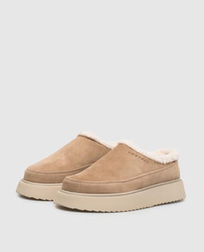 Inuikii Brown suede mules with fur trim 10140260021