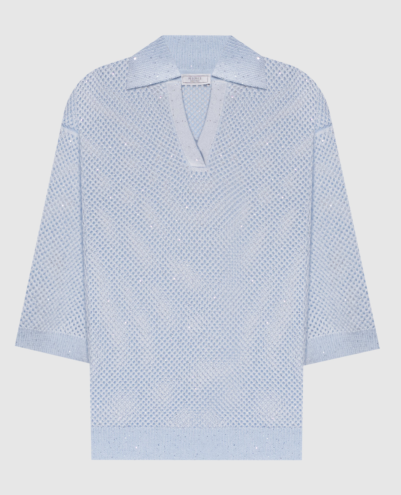 Blue openwork pullover with sequins